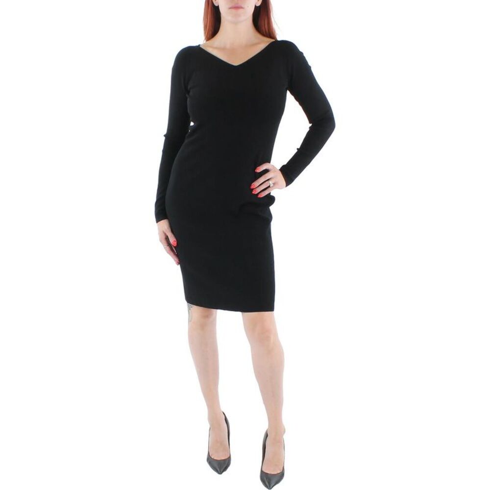 Vince Womens Black Knit Striped Cocktail Sheath Dress Imperfections